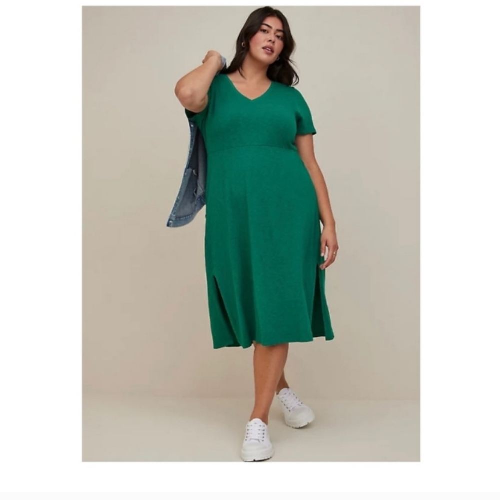 Torrid Green V-Neck Midi Dress With Side Slit